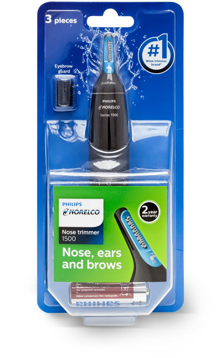 Philips Norelco Nose Hair Trimmer 1500, NT1500/49, Precision Groomer with 3 Pieces for Nose, Ears and Eyebrows