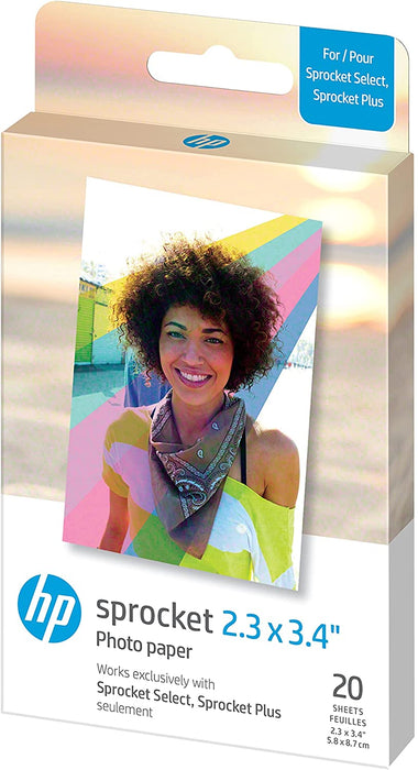HP Sprocket 2.3 x 3.4" Premium Zink Sticky Back Photo Paper (20 Sheets) Compatible with HP Sprocket Select and Plus Printers.