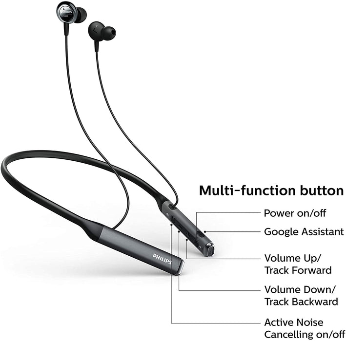 Philips Audio Wireless Neckband Headphones PN505 with Active Noise Canceling, Voice Assistance, Up to 14hours Play time, Hi-Res Audio (TAPN505BK)