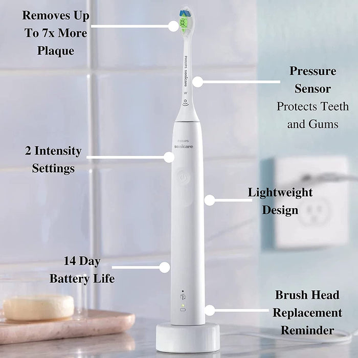 PHILIPS Sonicare Electric Toothbrush DiamondClean, Phillips Sonicare Rechargeable Toothbrush with Pressure Sensor, Sonic Electronic Toothbrush, Travel Case, White