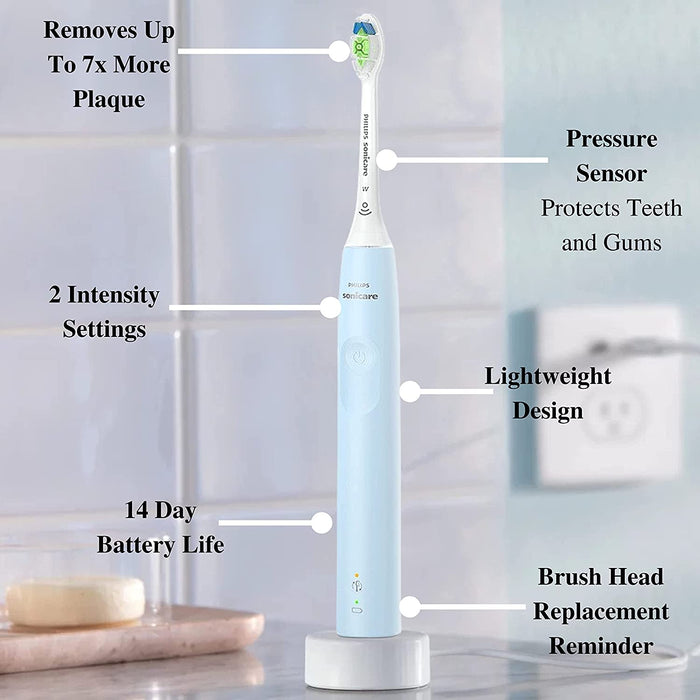 PHILIPS Sonicare Electric Toothbrush DiamondClean, Phillips Sonicare Rechargeable Toothbrush with Pressure Sensor, Sonic Electronic Toothbrush, Travel Case, Blue