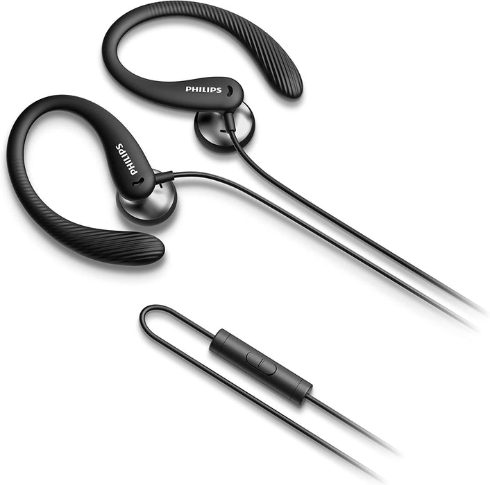 Philips Earbuds with Earhooks Over The Ear Earbuds, Wired Wrap Around Earbuds Earhook with Microphone, Flexible Sports in Ear Headphones for Running Workout Exercise Gym