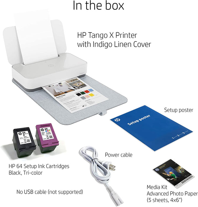 HP Tango X Smart Wireless Printer with Indigo Linen cover Mobile Remote Print, Scan, Copy,