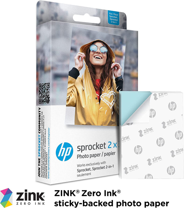 HP Sprocket 2x3" Premium Zink Sticky Back Photo Paper (50 Sheets) Compatible with HP Sprocket Photo Printers