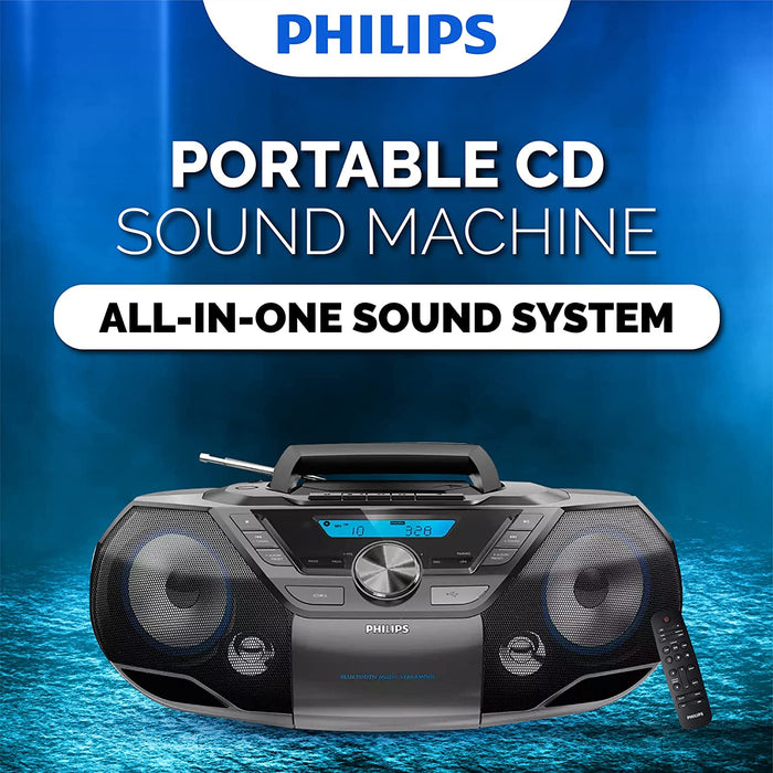 Philips Portable CD Player Boombox Bluetooth with Cassette All in one Powerful Stereo Boombox CD Player for Home with mega Bass Reflex Speakers, Radio/USB / MP3/ AUX Input with Backlight LCD Display