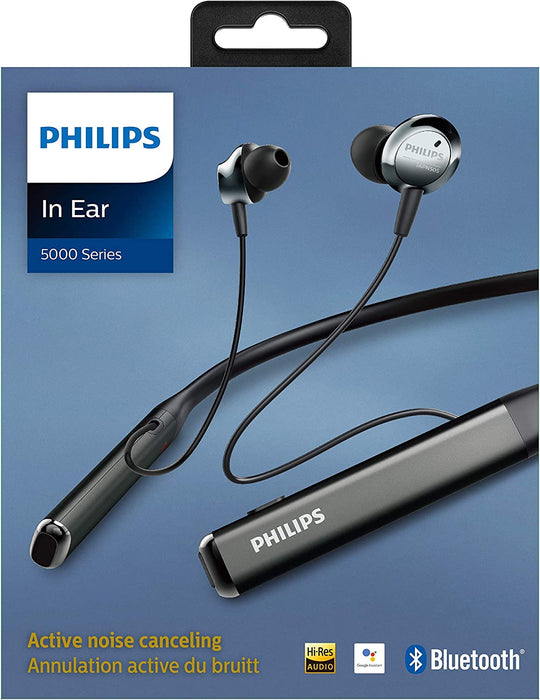 Philips Audio Wireless Neckband Headphones PN505 with Active Noise Canceling, Voice Assistance, Up to 14hours Play time, Hi-Res Audio (TAPN505BK)