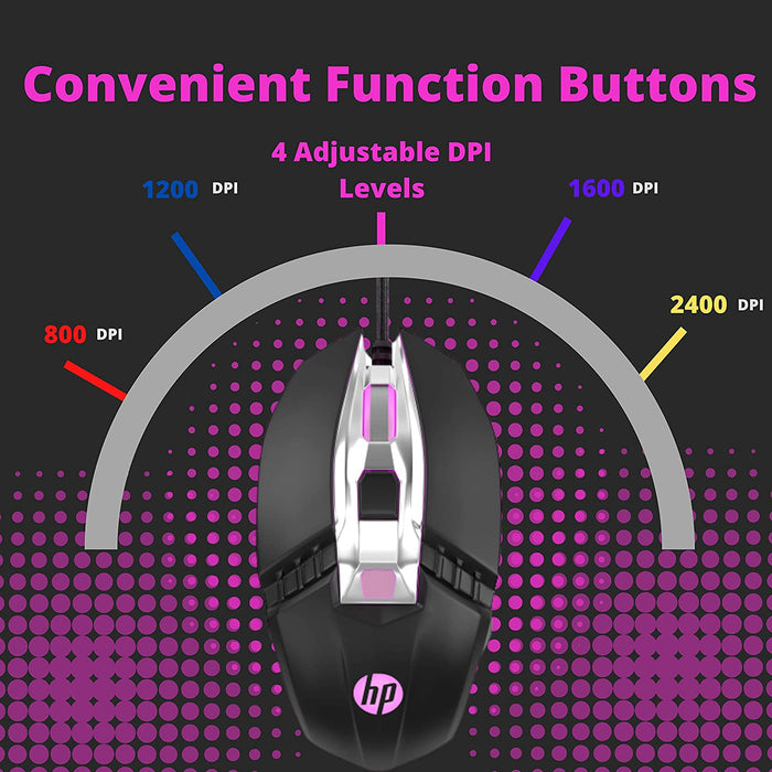 HP RGB Wired Gaming Mouse, Adjustable DPI, Programmable Buttons with Breathing Light, Ergonomic Design USB Computer Mice