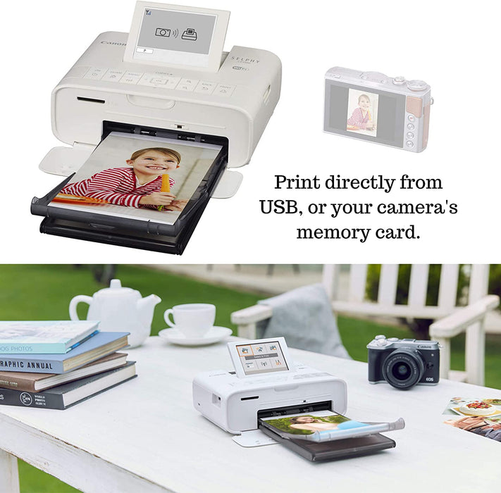 Canon SELPHY CP1300 Wireless Compact Photo Printer (White) + Canon RP-108 Color Ink Paper Set NeeGo Printer Cable NeeGo Print Protector