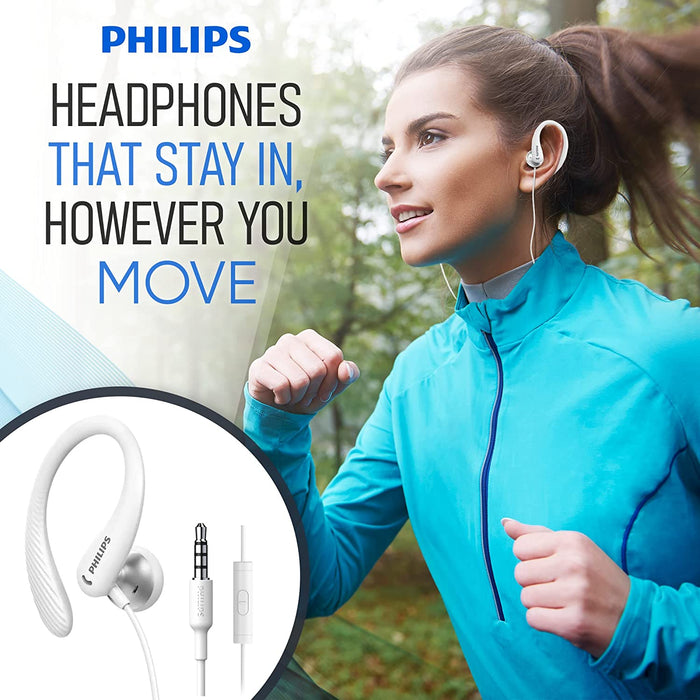 PHILIPS Over The Ear Earbuds, Flexible Wrap Around Earbuds, Around Ear Headphones with Mic Behind The Ear Headphones, Perfect for Sports